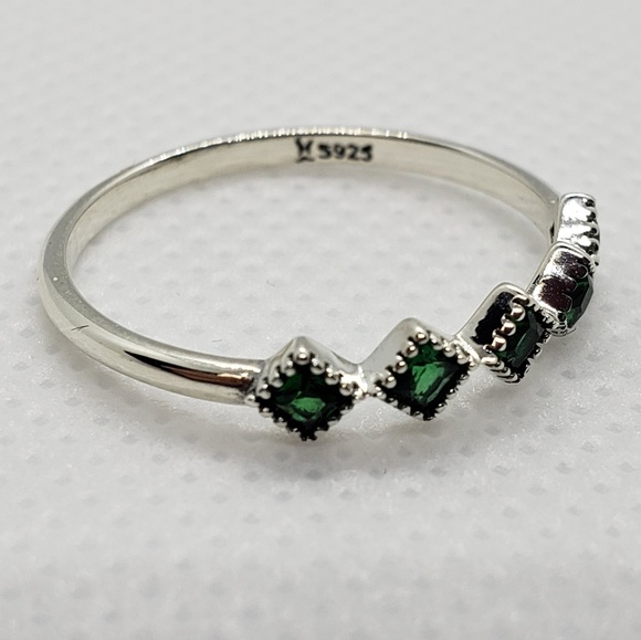 925 Silver Square Emerald Colored Stackable Gift - Picture 4 of 9